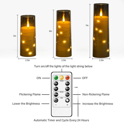 Flickering Flameless LED Candles, 9 Pcs with Embedded Star String, Acrylic LED Pillar Candles with