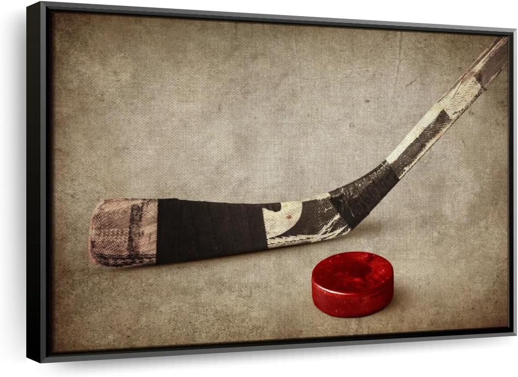 Elephant Stock Vintage Ice Hockey Wall Art - Horizontal Framed Canvas - 1-Piece Hallway Wall Decor