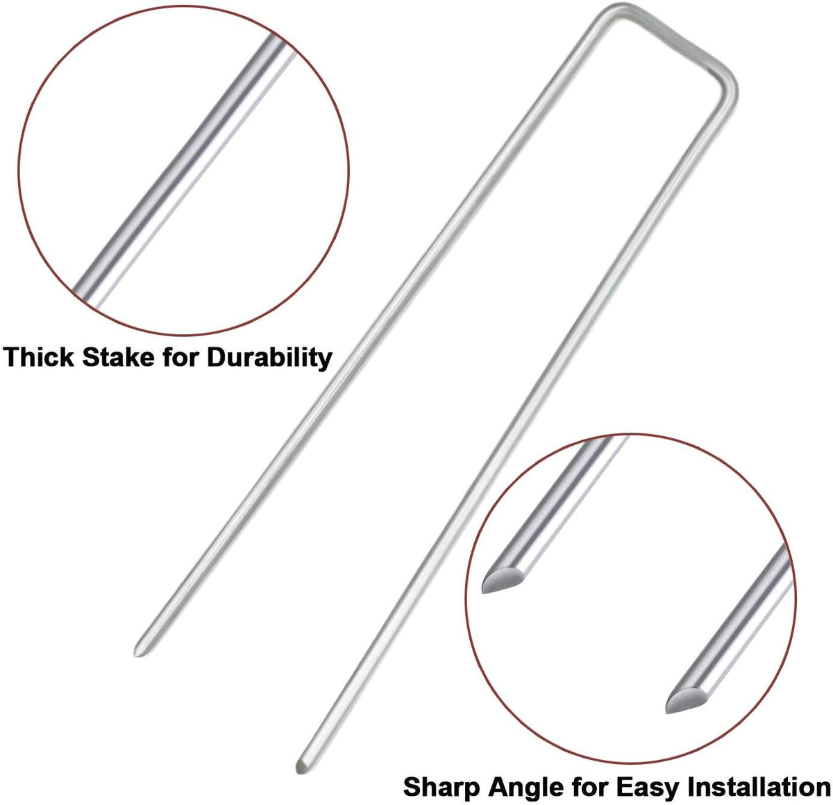 Petgrow 6 Inch Garden Stakes Galvanized Landscape Staples,U-Type Turf Staples for Artificial Grass