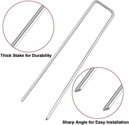 Petgrow 6 Inch Garden Stakes Galvanized Landscape Staples,U-Type Turf Staples for Artificial Grass