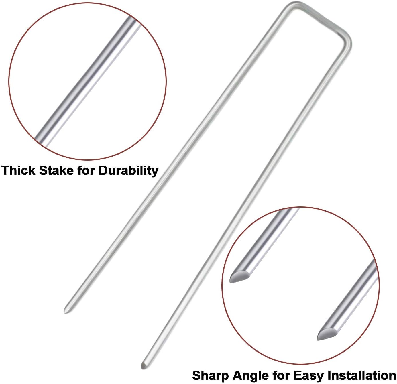 Petgrow 6 Inch Garden Stakes Galvanized Landscape Staples,U-Type Turf Staples for Artificial Grass