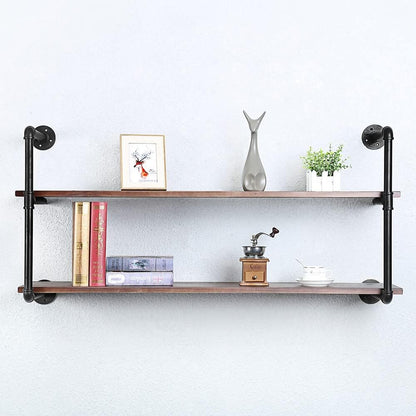 Industrial Pipe Shelving Wall Mounted,48in Rustic Metal Floating Shelves,Steampunk Real Wood Book