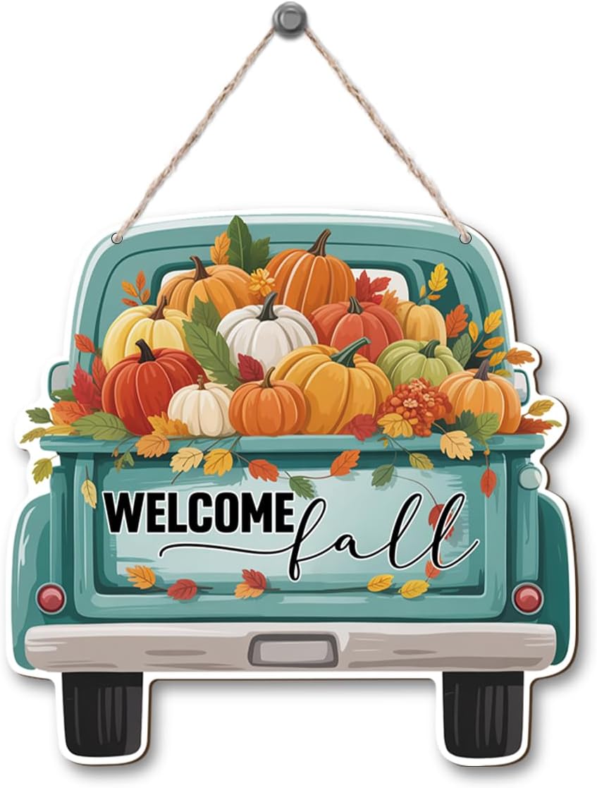 Welcome Fall Wood Hanging Truck Decoration, Autumn Wooden Signs, Rustic Thanksgiving Decoration