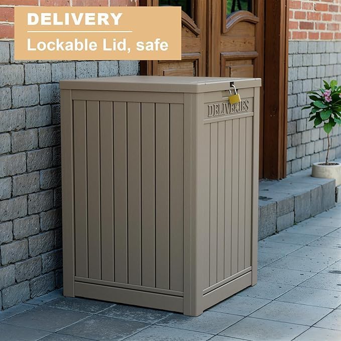 DRATO 48 Gallon Package Delivery Box, Large Lockable Storage Box, Double-Wall Resin Outdoor Package