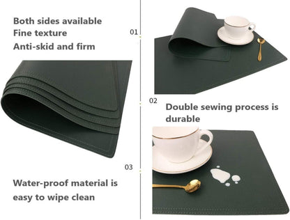 Set of 6 Faux Leather Placemats, PU Table Mats, Waterproof, Stain Resistant, Heat Resistant, Easy