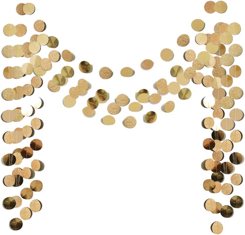 6 Pcs Glitter Champagne Gold Paper Circle Dots Garland (52 Feet) Party Hanging Bunting Birthday