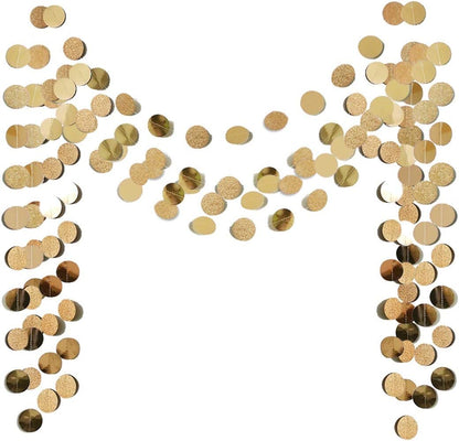 6 Pcs Glitter Champagne Gold Paper Circle Dots Garland (52 Feet) Party Hanging Bunting Birthday