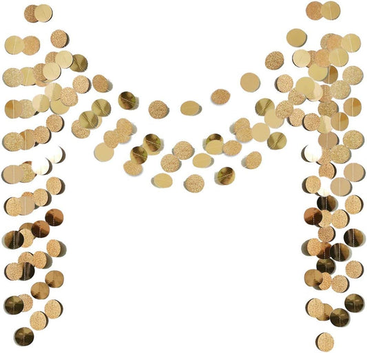 6 Pcs Glitter Champagne Gold Paper Circle Dots Garland (52 Feet) Party Hanging Bunting Birthday