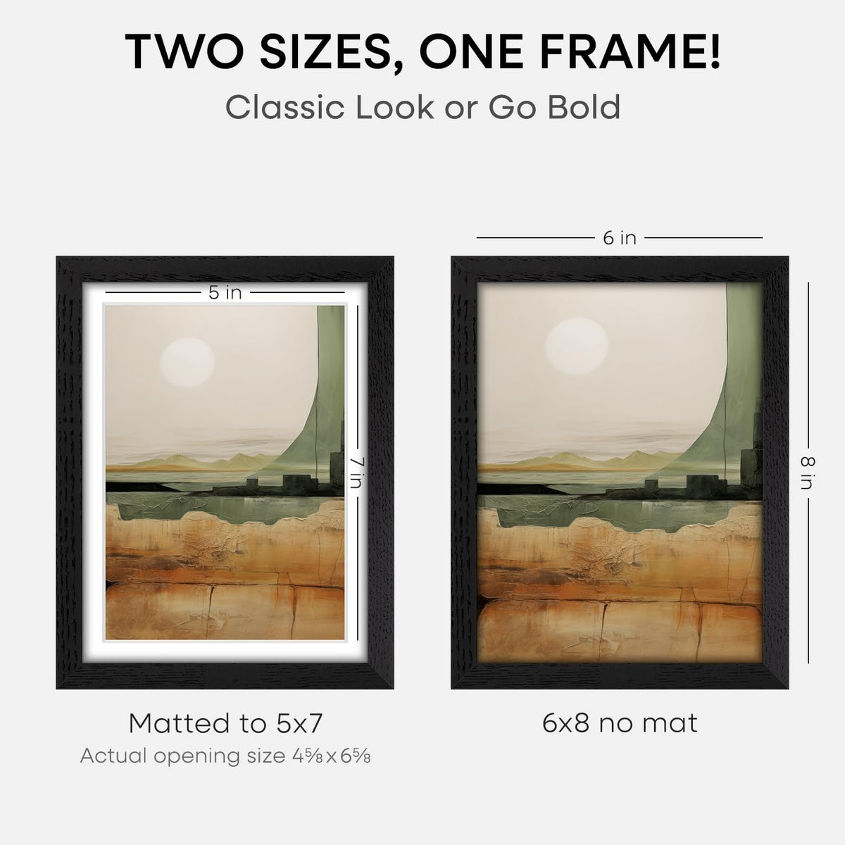 Homeforia 8x6 Black Wood Frame, High End Oak 6x8 Black Wooden Picture Frames with Mat 5x7 Art, 6 x