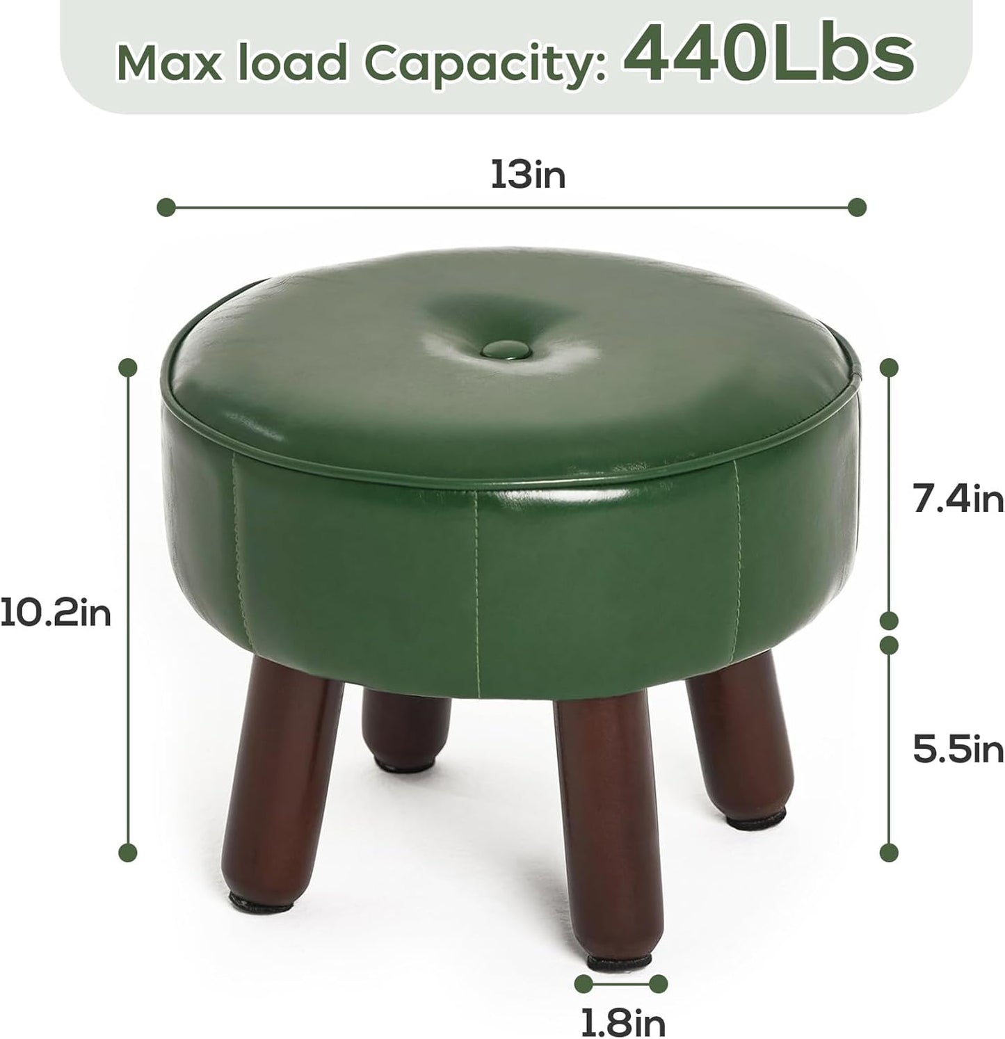 13in Small Foot Stool Ottoman, Round Faux Leather Foot Rest for Couch, Under Desk Pouf Footstool