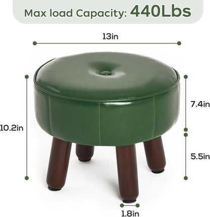 13in Small Foot Stool Ottoman, Round Faux Leather Foot Rest for Couch, Under Desk Pouf Footstool