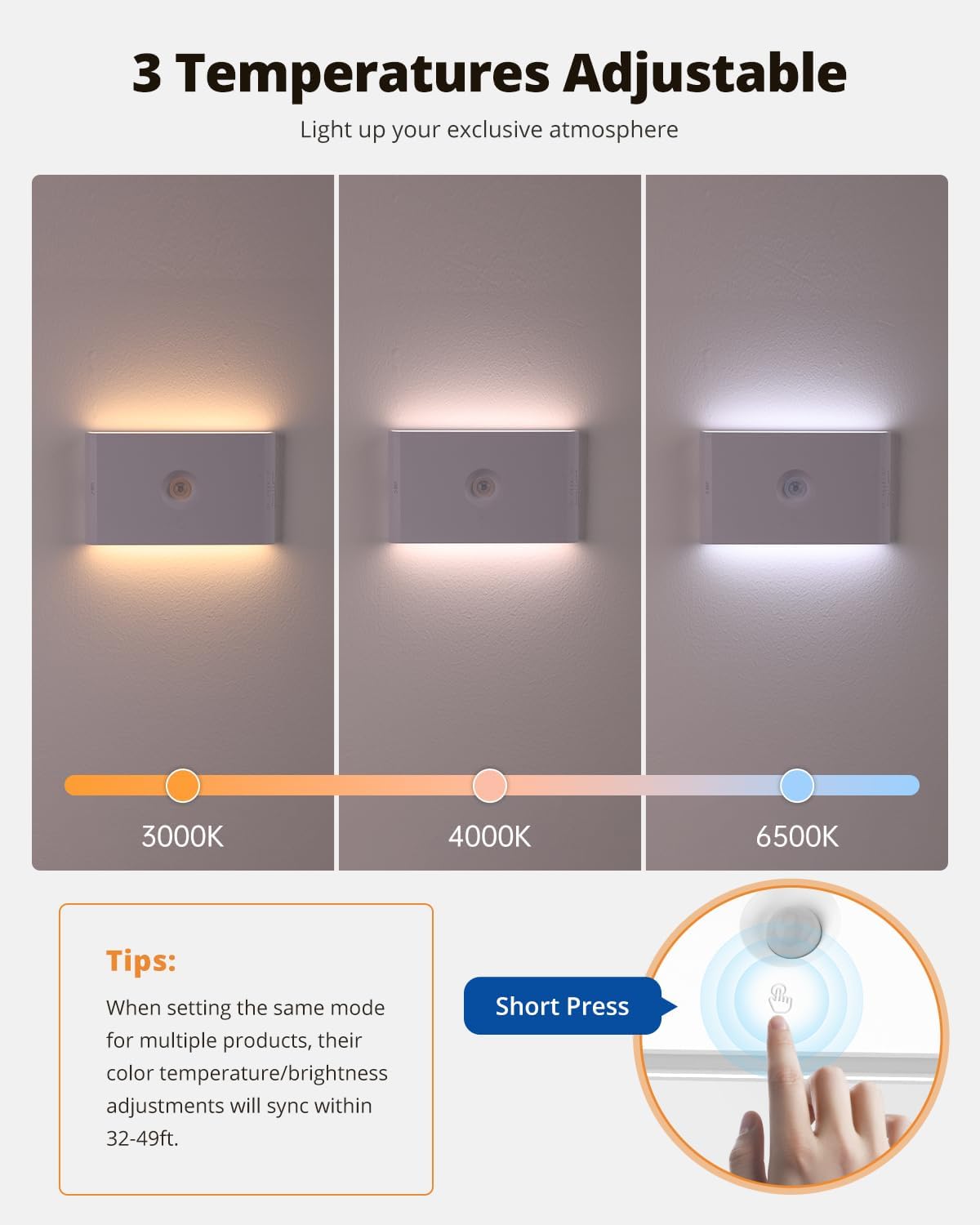 wowatt Rechargeable Motion Sensor Stair Light, White Night Lights with Magnetic Mount, Dimmable