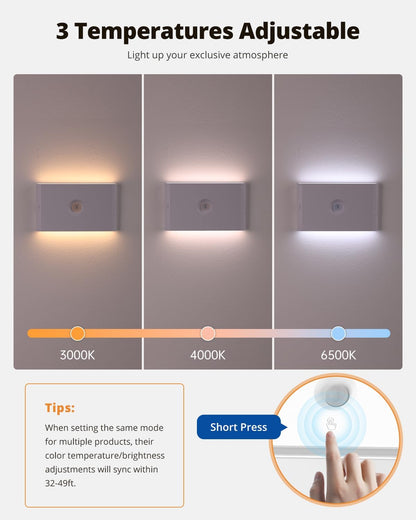 wowatt Rechargeable Motion Sensor Night Light, White Automatic Lights with Magnetic Mount, Dimmable