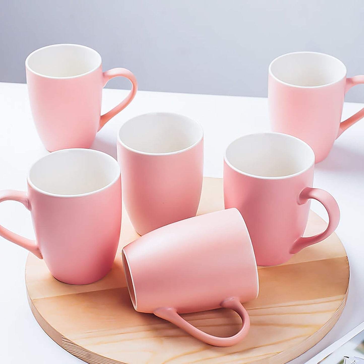 Coffee Mugs Set of 6, 12oz Ceramic Coffee Mugs with Handle, Matte Porcelain Pink Coffee Mug for