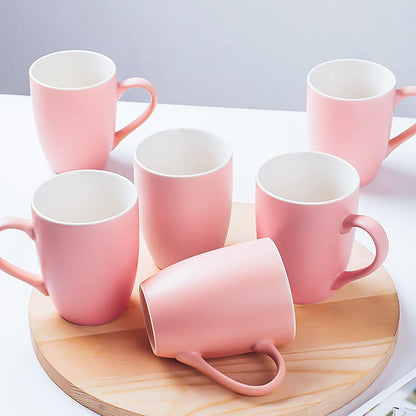 Coffee Mugs Set of 6, 12oz Ceramic Coffee Mugs with Handle, Matte Porcelain Pink Coffee Mug for