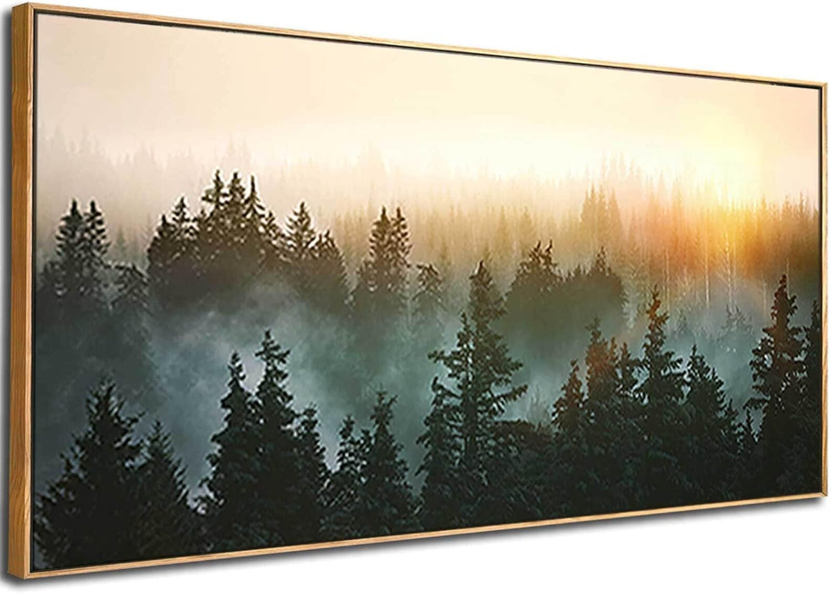 Large Artwork Foggy Forest Canvas Wall Art Landscape Mountain Painting Wall Art for Bedroom Living
