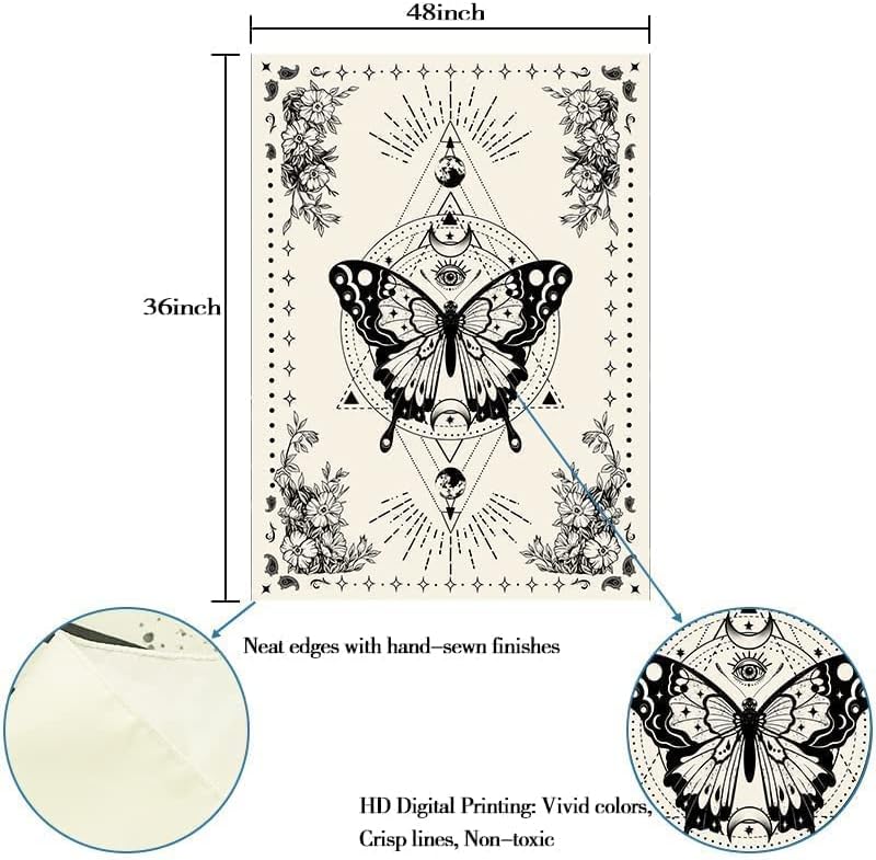 Lunerfex Boho Butterfly Tapestry Small Tapestry Tarot Tapestries Moon Phase Aesthetic Tapestries