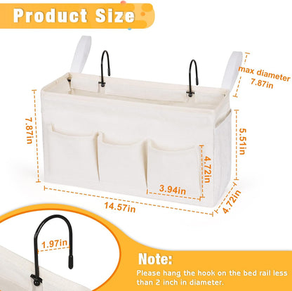 Bedside Caddy Organizer with Fixed Straps and Water Bottle Holder for Home, College Dorm, Hospital