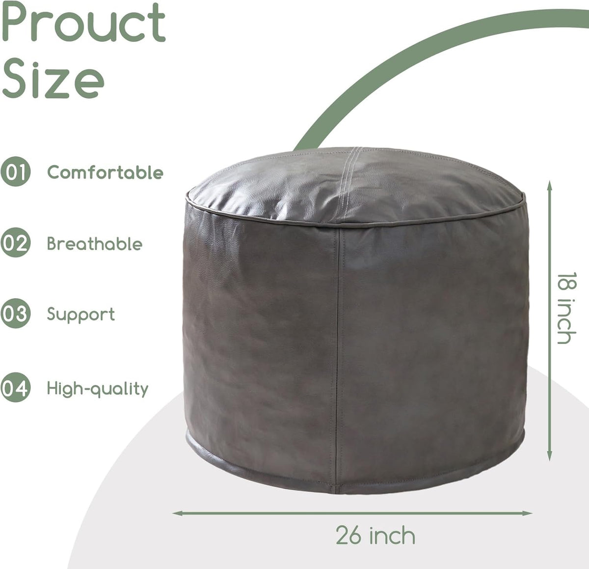 HIGOGOGO Round Stuffed Pouf Ottoman, Pu Leather Poufs with Foam Chunk Filling Foot Stool Storage