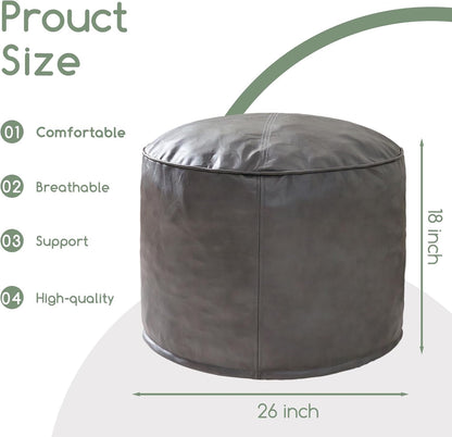 HIGOGOGO Round Stuffed Pouf Ottoman, Pu Leather Poufs with Foam Chunk Filling Foot Stool Storage