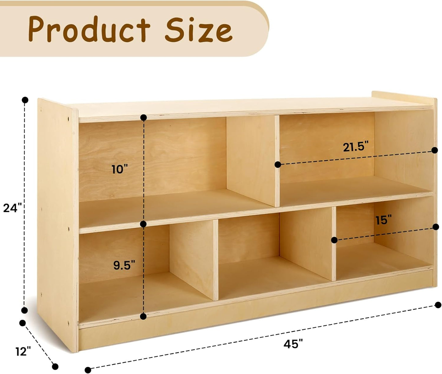 wingyz Wooden Storage Cabinet, 5-Section Montessori Bookshelf, Kids Toy Storage Organizer Book