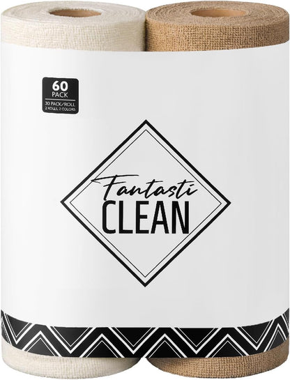 Fantasticlean Microfiber Cleaning Cloth Roll -60 Pack, Tear Away Microfiber Towels, 12" x 12"