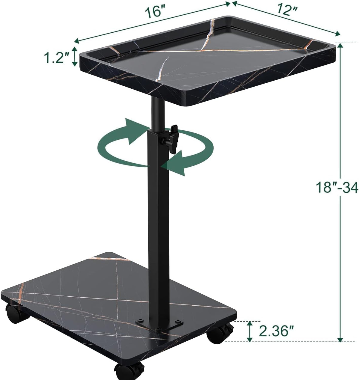C Table End Table Adjustable Height, 360°Swivel TV Tray Table for Small Spaces, Couch Tables That