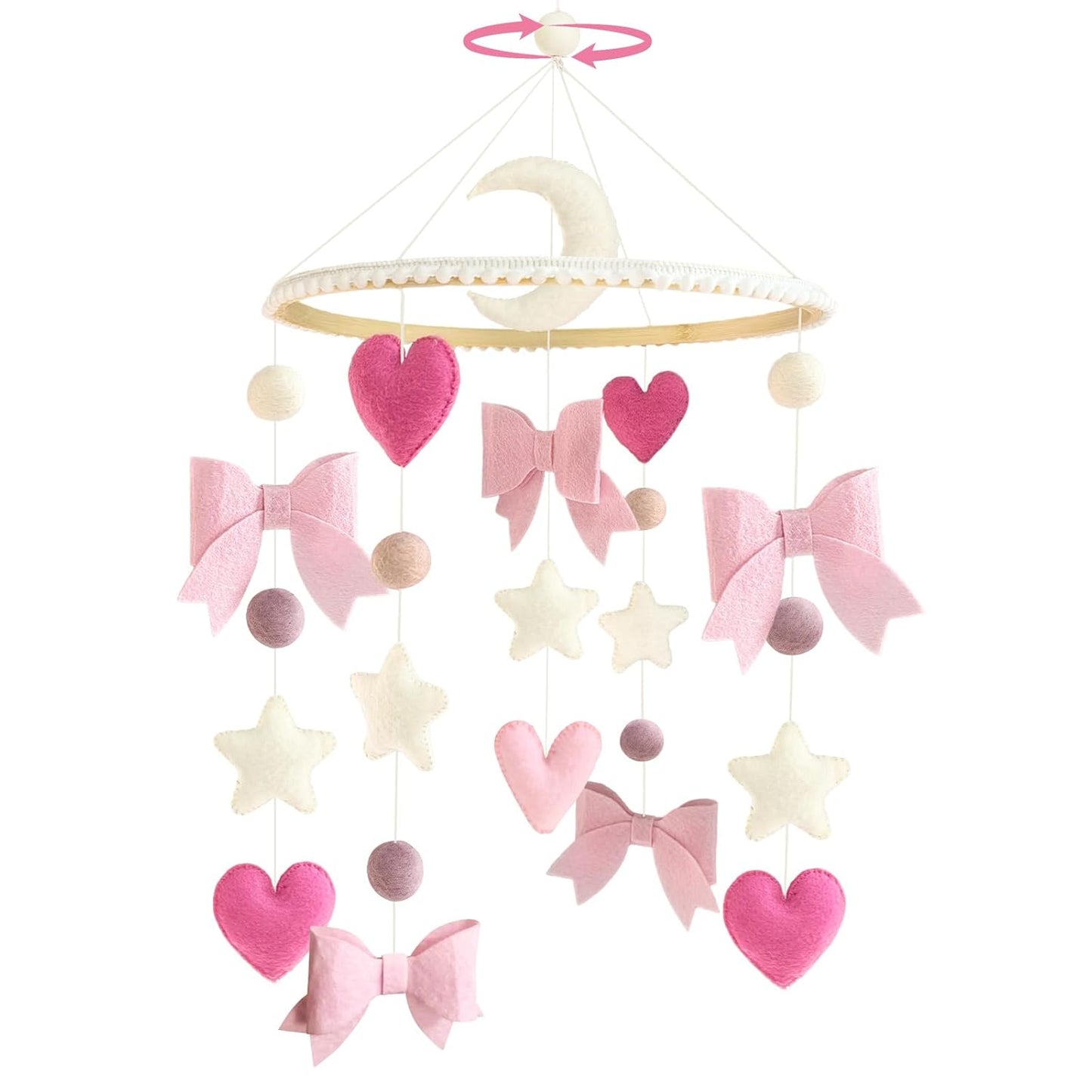 Baby Mobile for Crib Pink Bow Baby Crib Mobile for Girls Handmade Coquette Bow Nursery Decor for