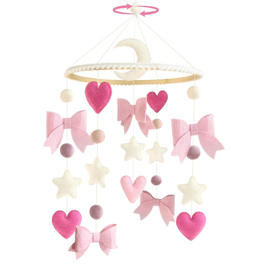 Baby Mobile for Crib Pink Bow Baby Crib Mobile for Girls Handmade Coquette Bow Nursery Decor for