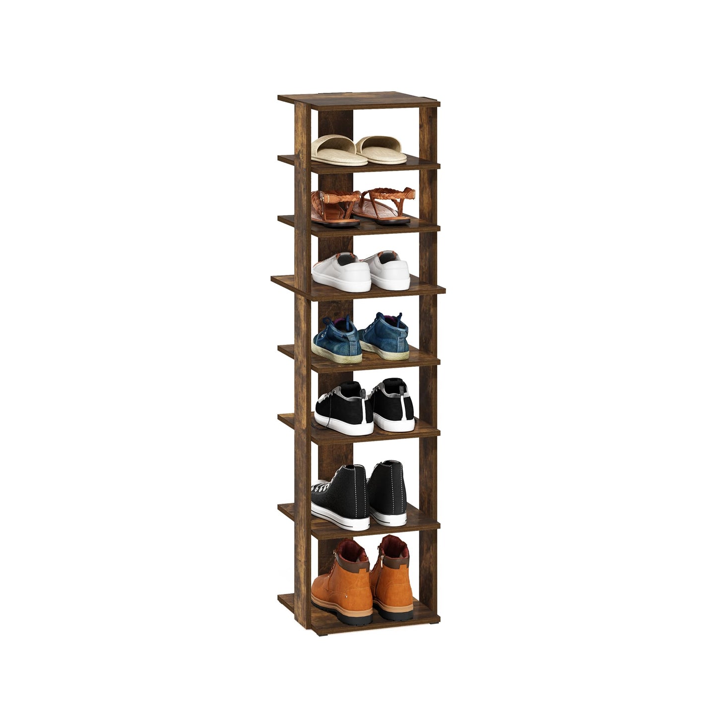 Furinno Compact Vertical Shoe Rack, 8-Tier Narrow Shoe Organizer, Free Standing Shoe Storage, Shoe