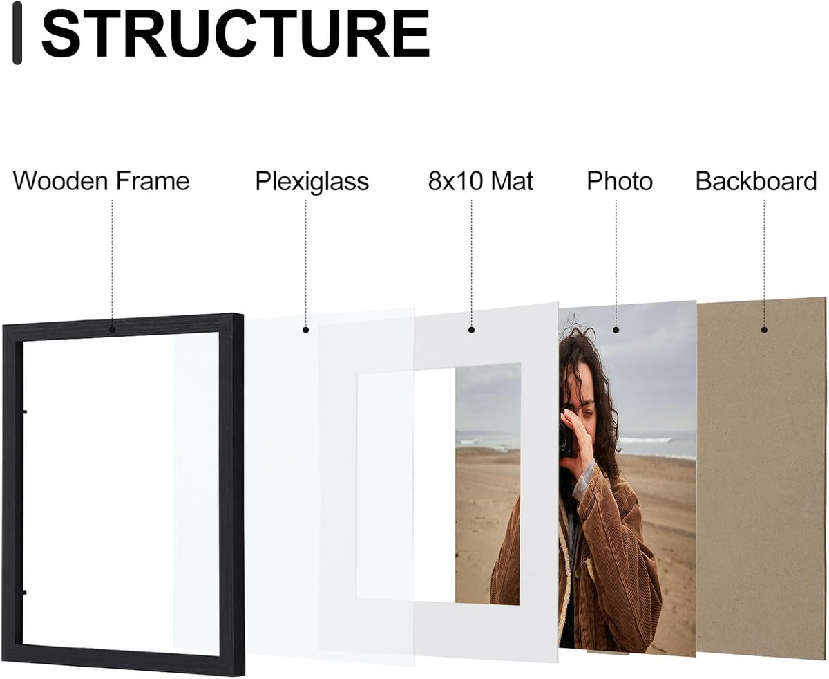 Vittanly 11x14 Picture Frames Set of 9, Shatter Resistant Plexiglass, Display 8x10 Pictures with