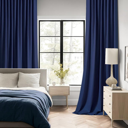 MIULEE Navy Blue Back Tab Blackout Curtains 84 Inch Length 2 Panels Set for Living Room Bedroom