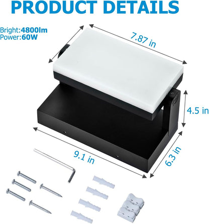 60W LED Outdoor Wall Lights with 360°Rotation, Flood Lights Outdoor 5000K 4000K 3000K 3 Colors