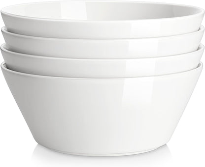 MALACASA Large Salad & Soup Bowls - Set of 4, 60 OZ Porcelain White Bowls for Ramen, Pasta, Pho