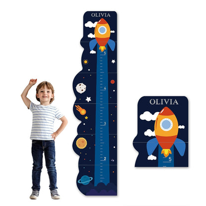 Personalized Name Growth Chart for Wall, Rocket Wood Height Chart for Kids, Height Measurement for