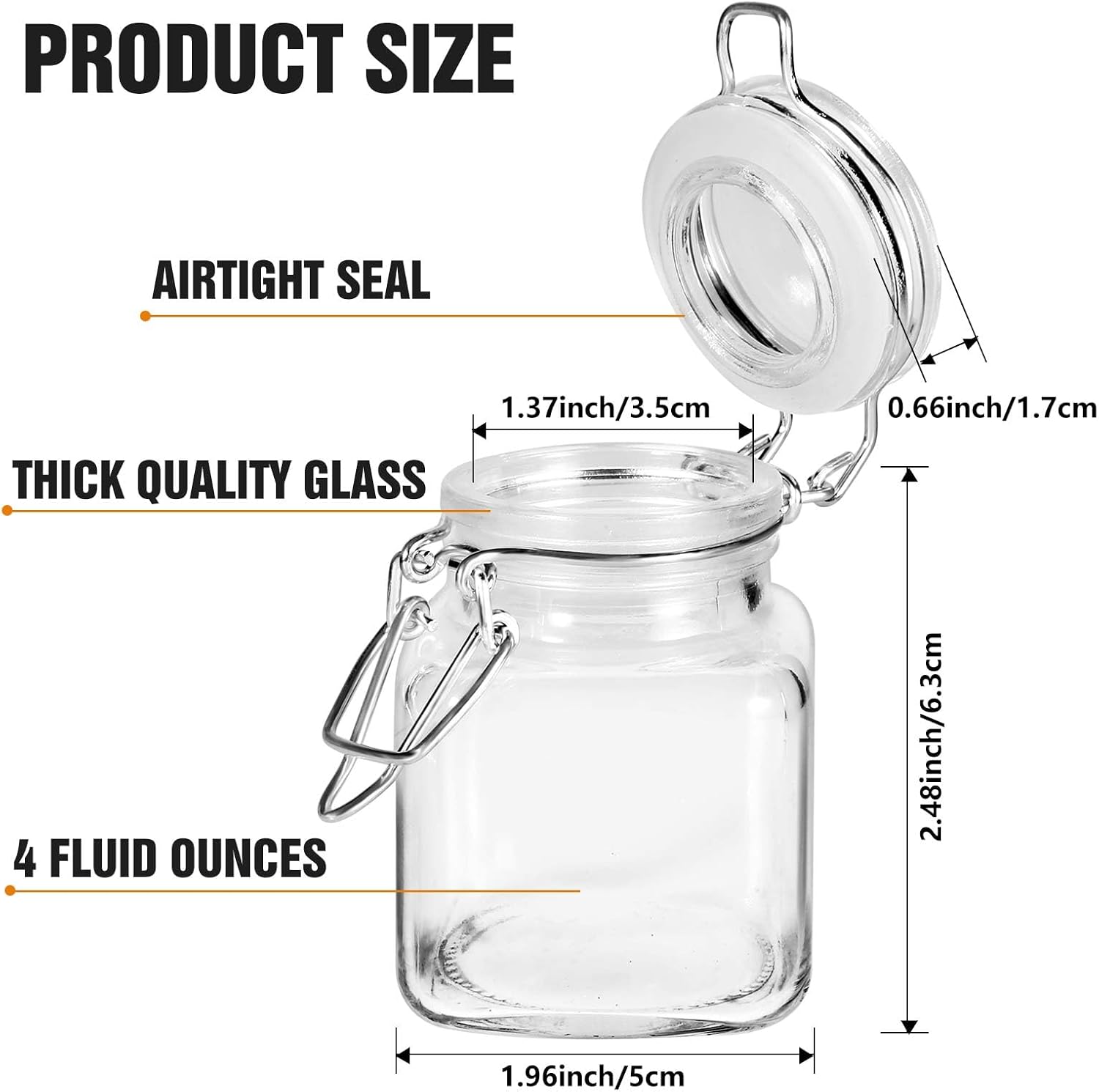 Spice Jars, 12 Pack 4oz Small Glass Jars with Airtight Hinged Lid, With 12 Spice Labels & Silicone