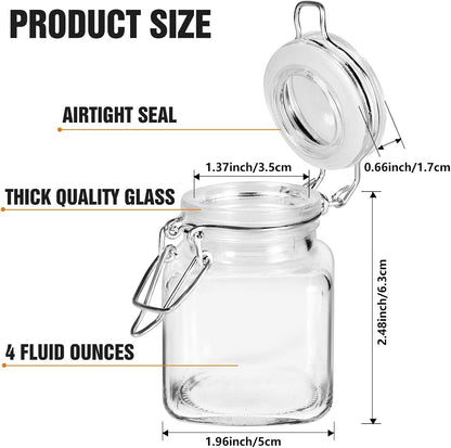 Spice Jars, 12 Pack 4oz Small Glass Jars with Airtight Hinged Lid, With 12 Spice Labels & Silicone