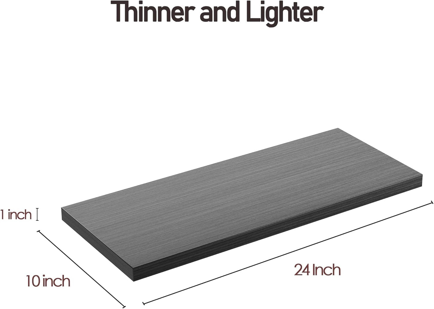 Wall Shelf Set of 2,Dark Wood Floating Shelves 24 in W x 10 in D x 1 in H, Wooden Floating Wall