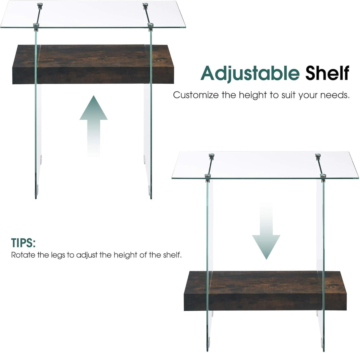 ivinta Narrow Glass Console Table with Storage, 31.5'' Rustic Entryway Table with Storage Shelves