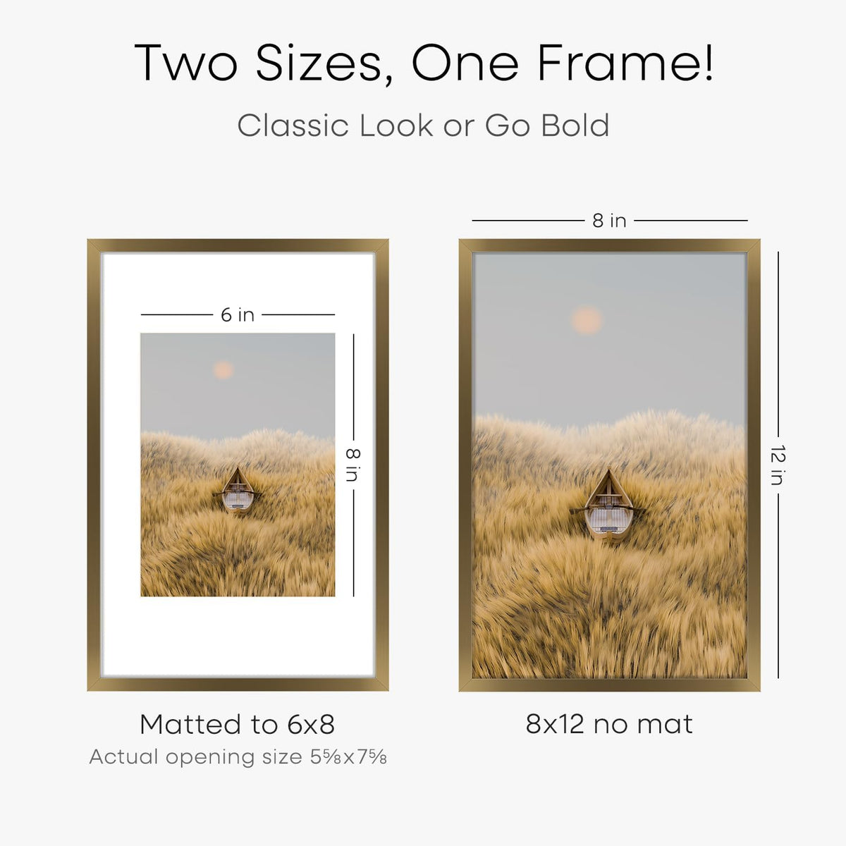 Homeforia 8x12 Picture Frame Bronze, High End Metal 8 x 12 Brass Frames with Mat 6 by 8 for Photo