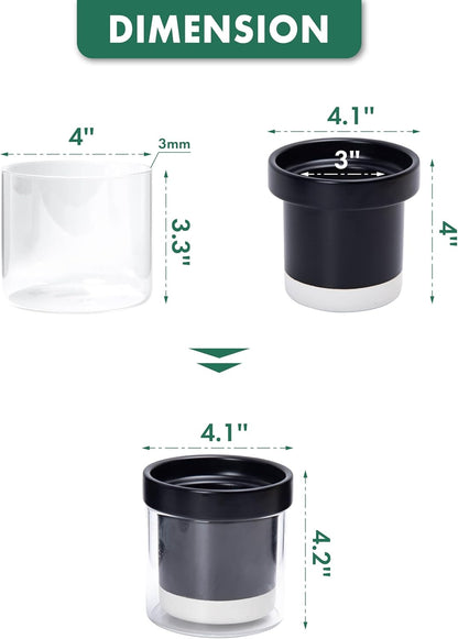 Phoenix Vine 4 Inch Self Watering Planter Pot, Black Terracotta Clay Pot with Glass Reservoir for