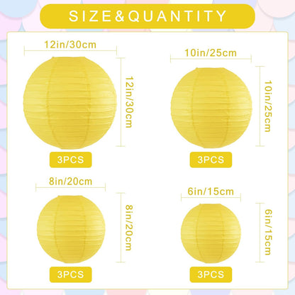12Pcs Round Paper Lanterns Assorted Sizes (6" 8" 10" 12") for Home Decor, Restaurant, Church