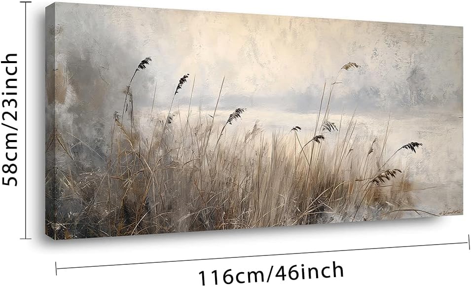 LASMOND Vintage Meadow Wall Art for Living Room Reed Grass Canvas Painting Prints Large Retro