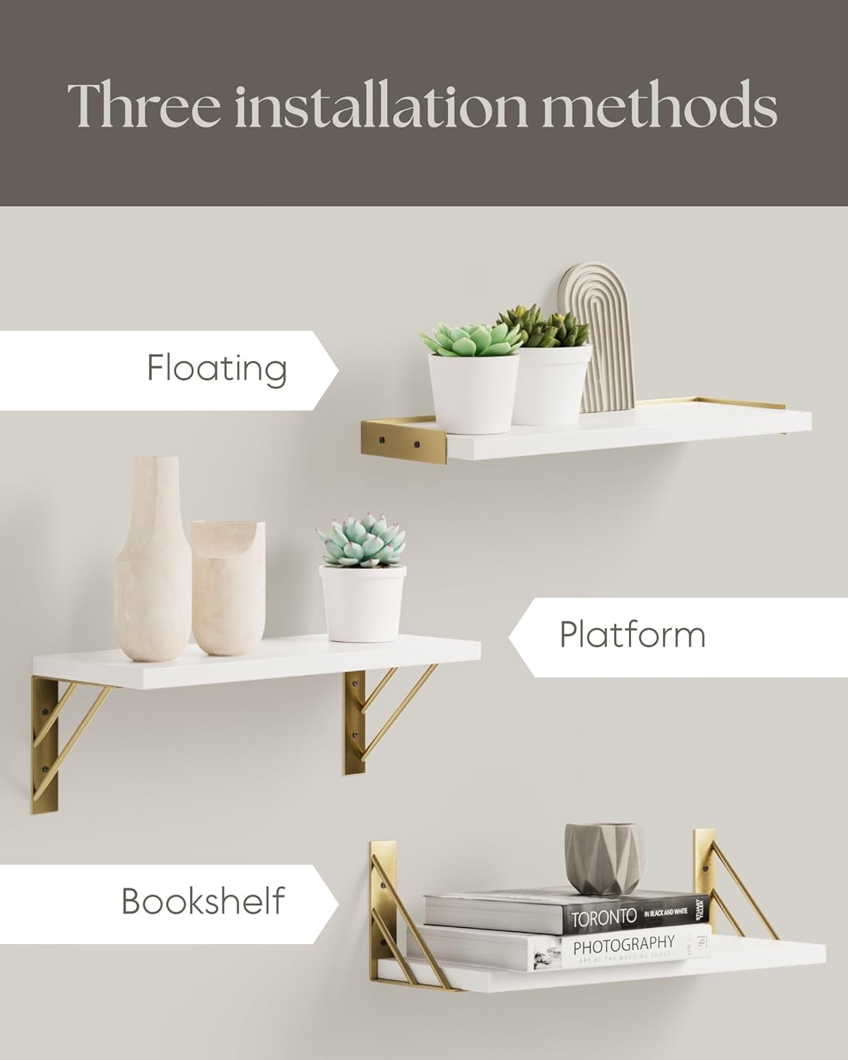 BAYKA Wall Shelves for Bedroom Decor, Floating Wall Shelves for Living Room Kitchen Storage, Wall