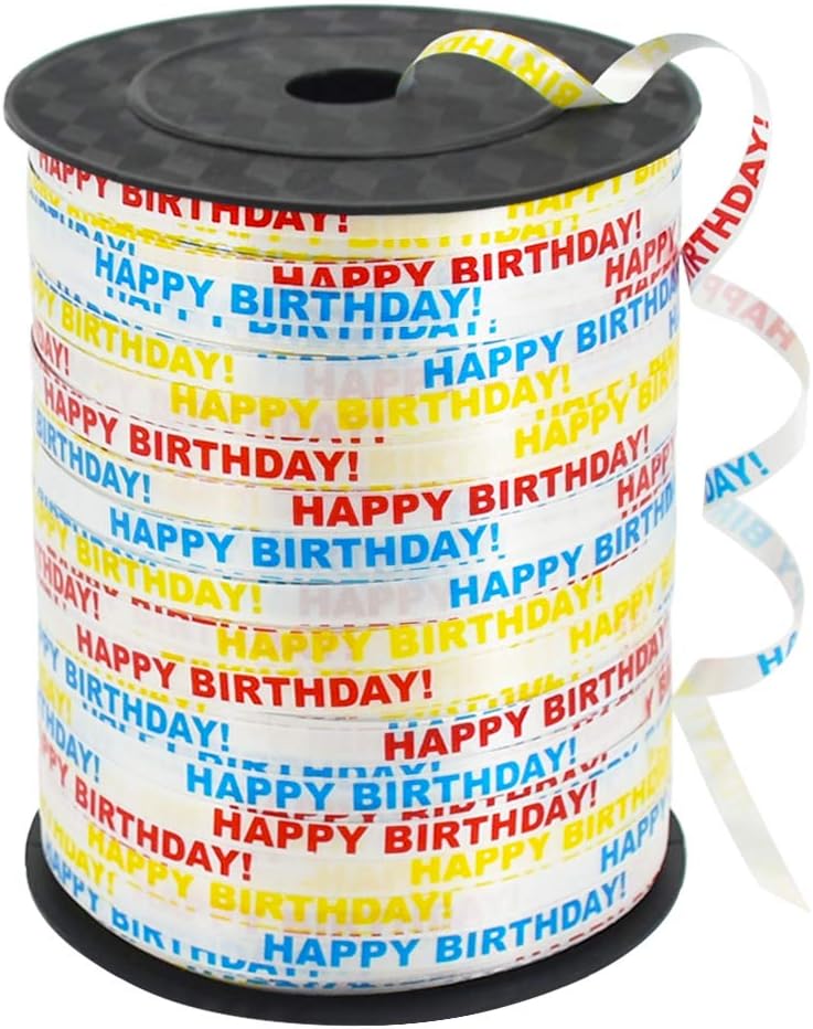 BEISHIDA 500 Yards Happy Birthday Printed Crimped Curling Ribbon Balloon String Roll Gift Wrapping