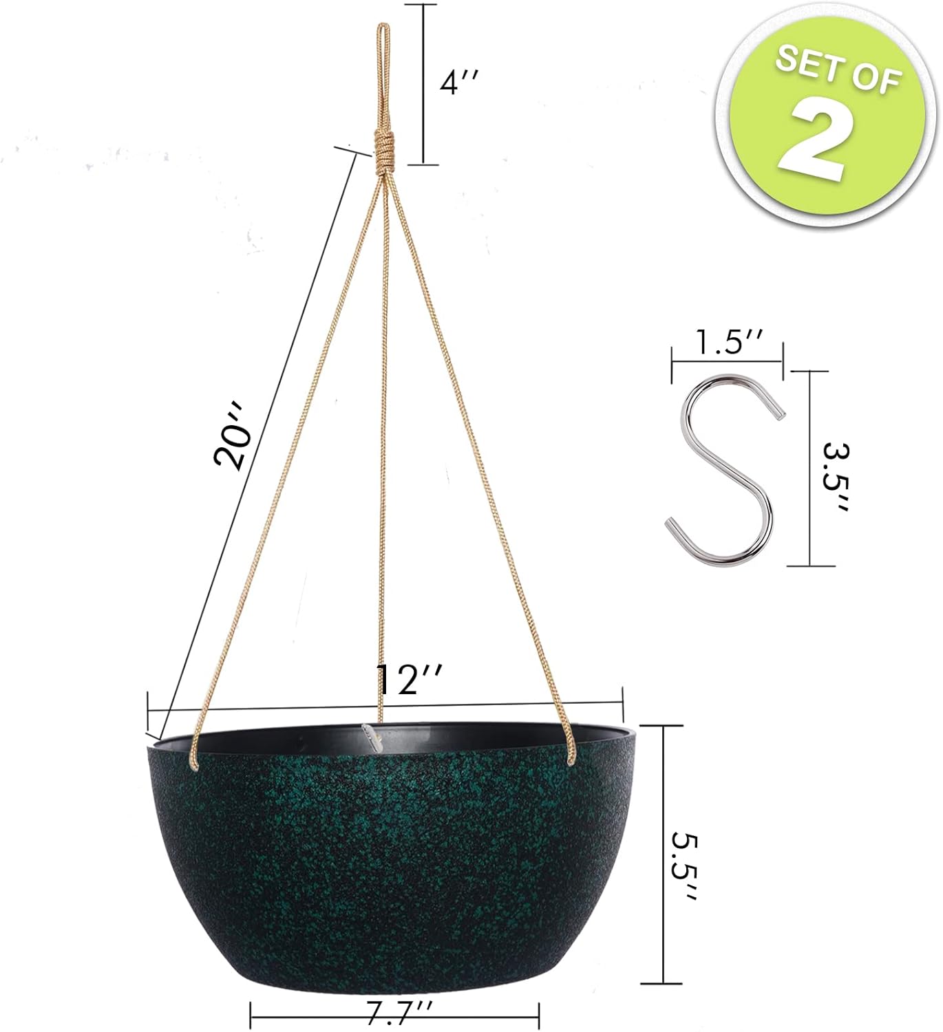 12 Inch 2 Pack Large Hanging Planters for Indoor Outdoor Plants, Plastic Hanging Basket Pots for