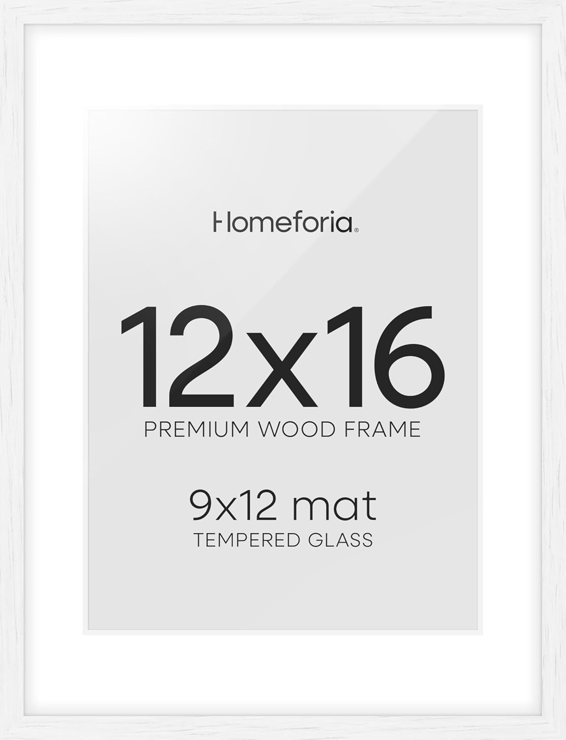 Homeforia 12x16 White Picture Frame, High End Oak 12x16 Wood Poster Frames with Mat 9x12 Print, 12