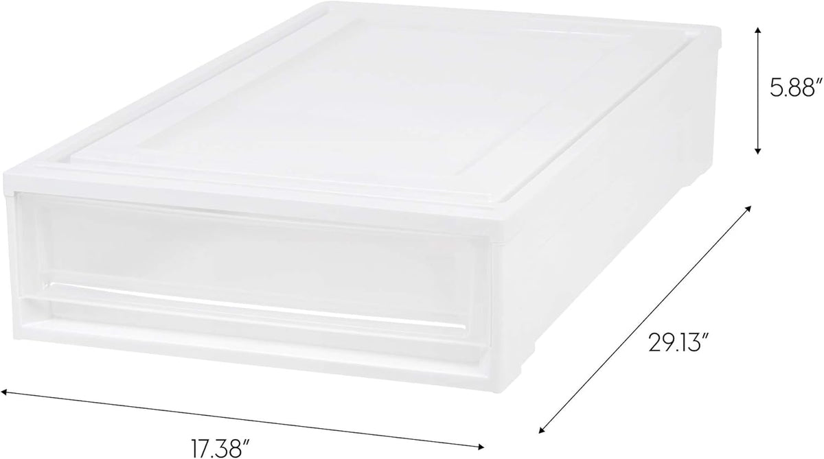 IRIS USA 27 Qt. Plastic Under Bed Storage Stackable Organizer Bin Container with Sliding Organizer