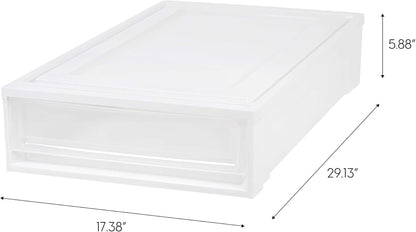 IRIS USA 27 Qt. Plastic Under Bed Storage Stackable Organizer Bin Container with Sliding Organizer