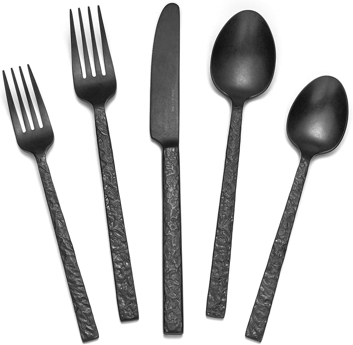 KINGSTONE 30 Pcs Black Hammered Silverware Set for 6, 18/10 Stainless Steel Heavy Duty Flatware
